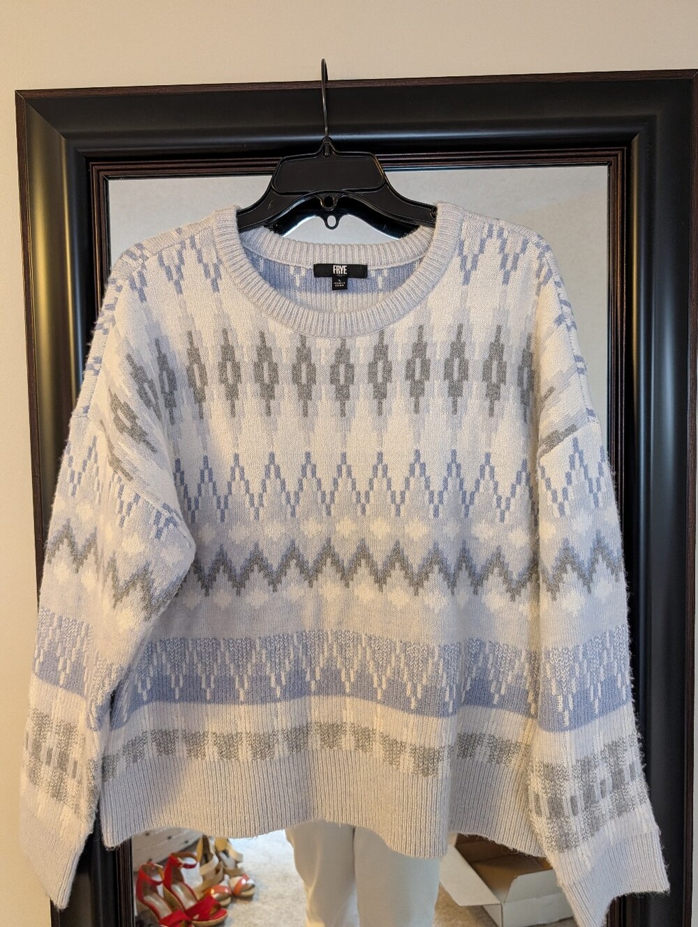 Frye Light Blue & Cream Geometric Knit Pullover